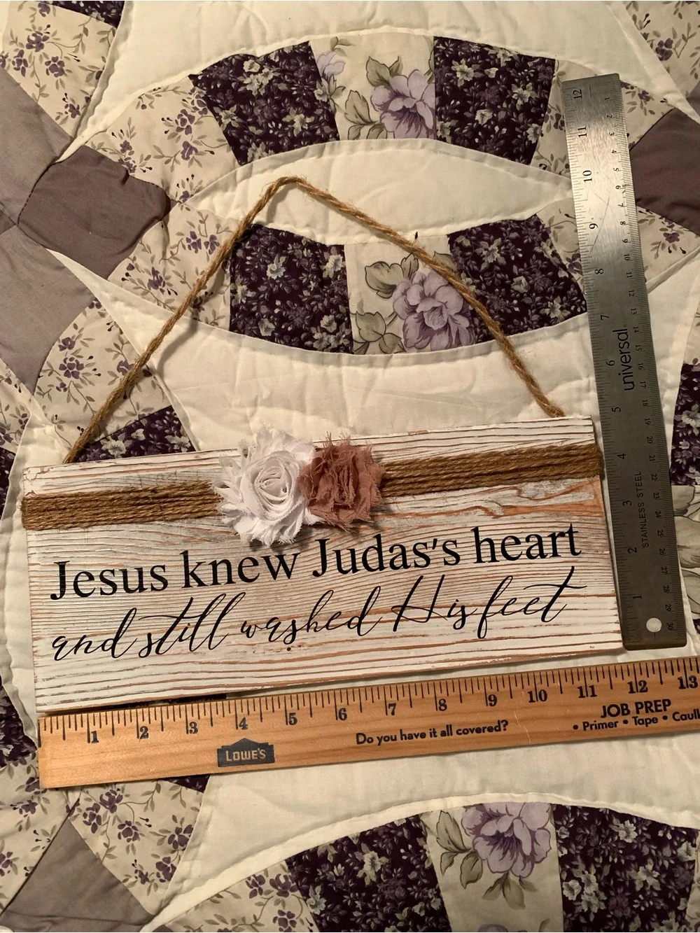 Handmade (by me) Rustic White and Brown Religious Wall Sign -Inspirational Quote